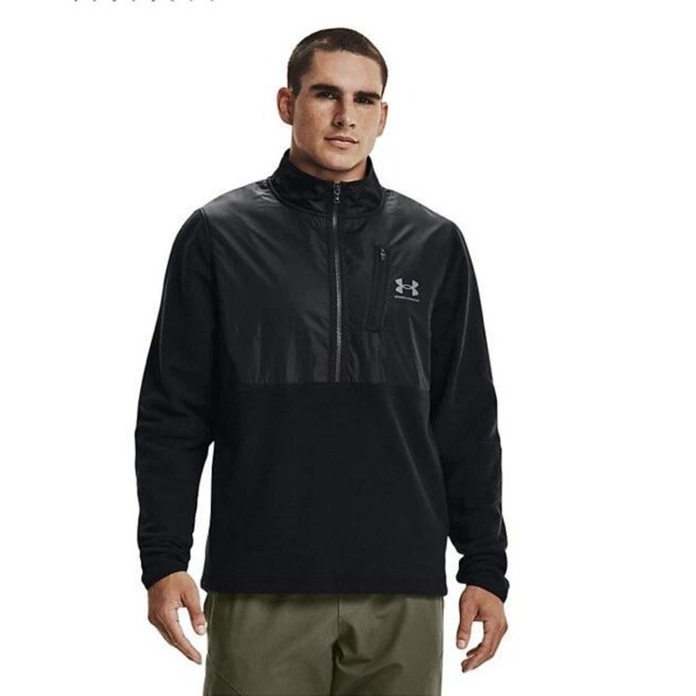 Under Armour Mens Hybrid Quarter Zip Fleece Pullover Black Loose Fit Medium